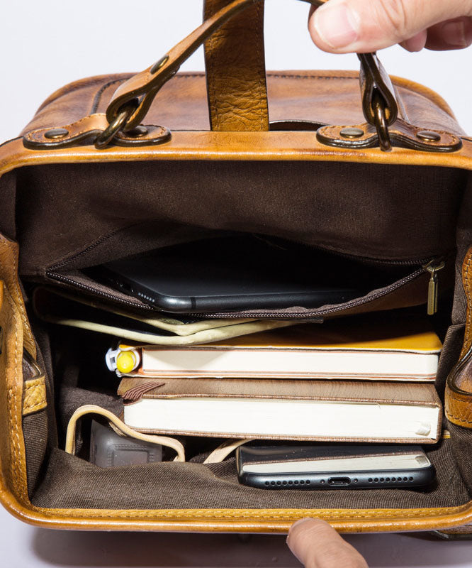 Einzigartiger gelber Rucksack aus Kalbsleder mit großem Fassungsvermögen