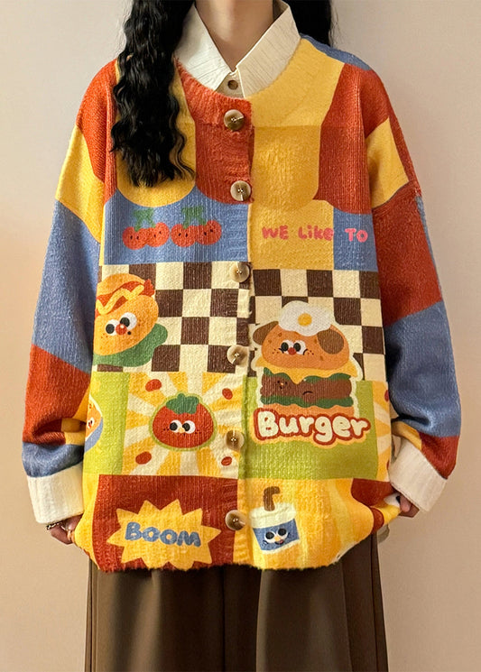 Unique Yellow Plaid Print Patchwork Knit Sweater Spring