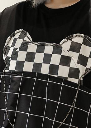 Unique black Plaid Cotton Wardrobes patchwork o neck Art summer Dresses - SooLinen