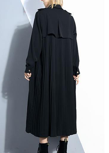 Unique black Plus Size trench coat Outfits patchwork pleated coat - SooLinen
