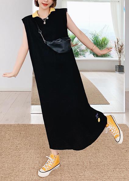 Unique black Smiley print Wardrobes lapel sleeveless Art Dress - SooLinen