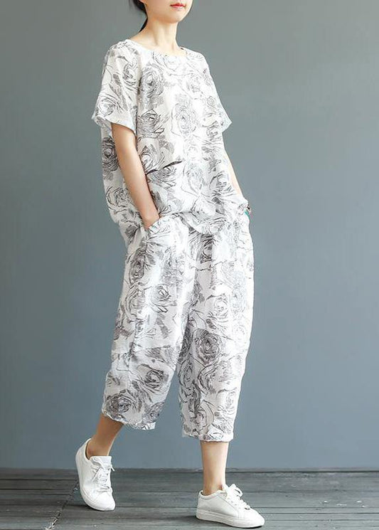 Unique cotton Fashion Vintage Casual Printed T-Shirt And Harem PantsVintage Casual Printed T-Shirt And Harem Pants - SooLinen