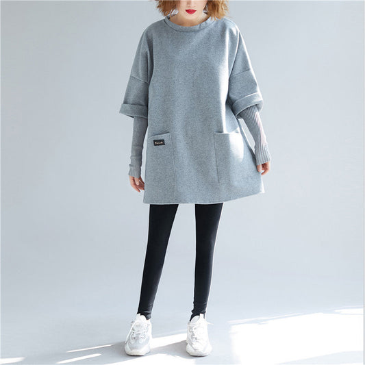 Einzigartige graue Baumwolle Damen Bio Weihnachtsgeschenke falsche zwei Stücke Tops