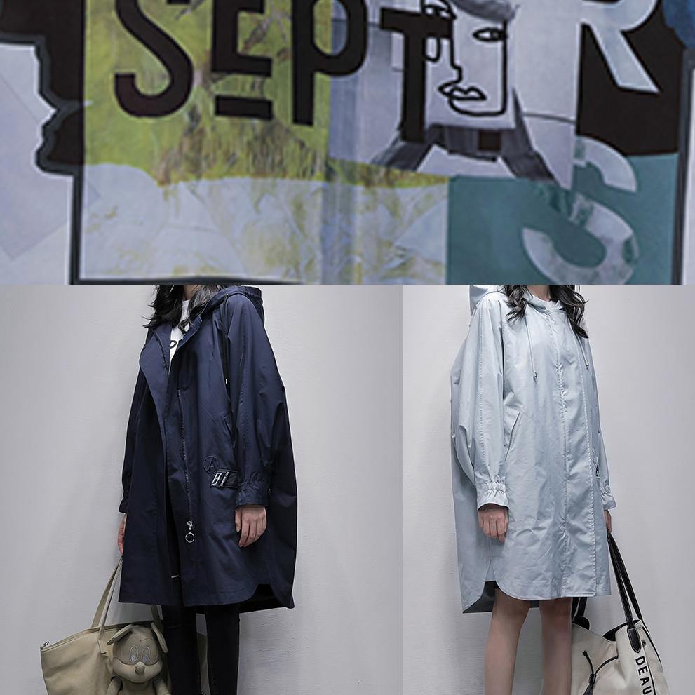 Unique navy tunic pattern Shirts hooded zippered coats - SooLinen