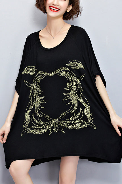 Einzigartige O-Ausschnitt-Baumwollbluse stylische Inspiration schwarze Silhouette Top Sommer