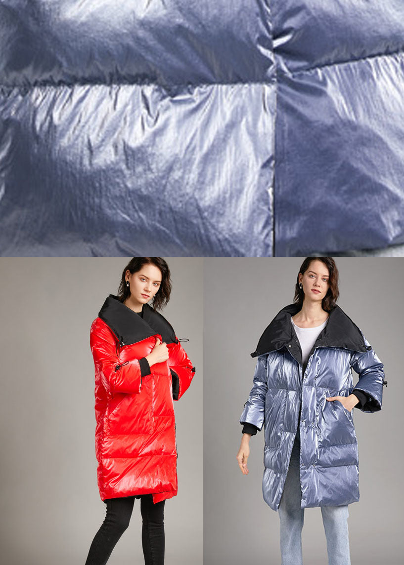 Einzigartiger Wintermantel mit Stehkragen und Taschen in Silbergrau mit schmaler Passform