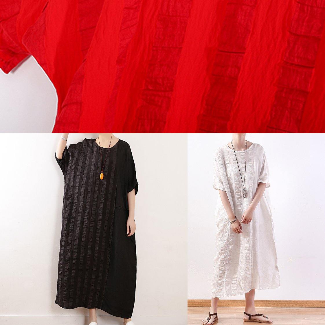 Unique white linen clothes o neck half sleeve Plus Size summer Dresses - SooLinen