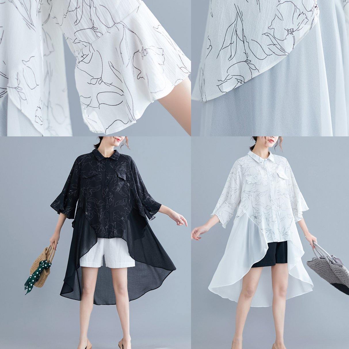 Unique white print chiffon outfit Omychic Work o neck patchwork asymmetric A Line Summer Dresses - SooLinen