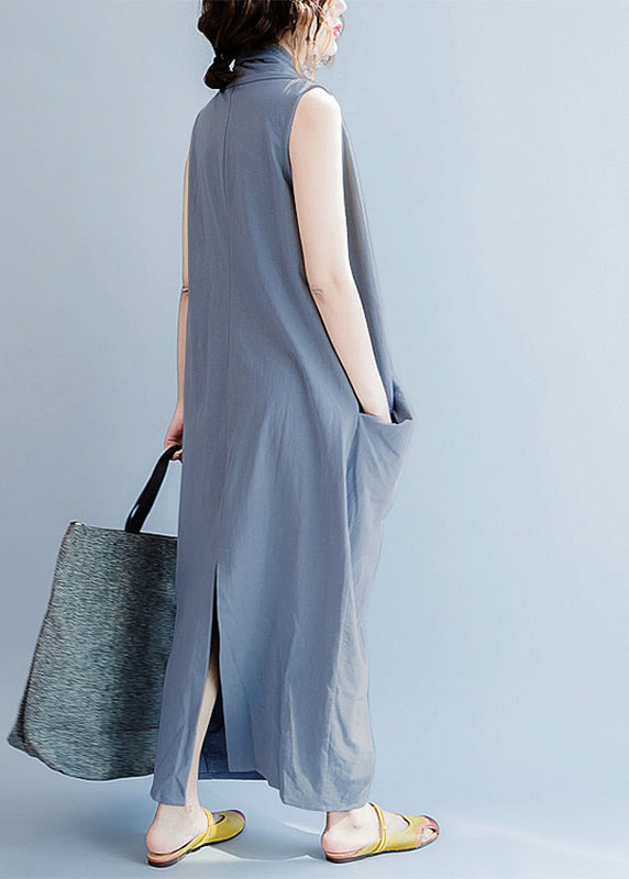 V-Ausschnitt, ärmellos, lockeres langes Kleid, lässig, geteilter Saum, einfarbig, langes Tanktop