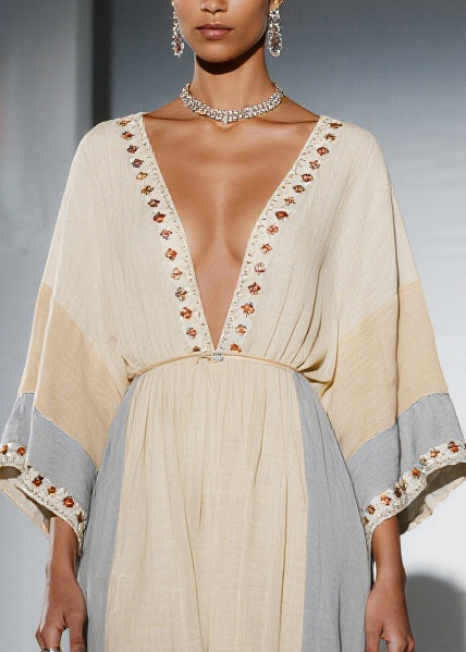 Vintage Apricot Oversized Patchwork Cotton Dress Bracelet Sleeve