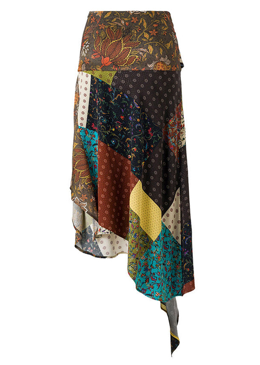 Vintage Asymmetrical Print Lace Up Cotton Skirt Summer