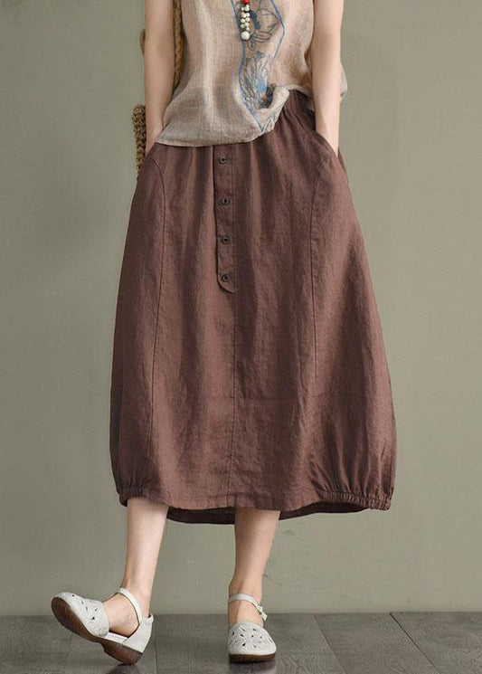 Vintage Beige Button A Line Summer Loose Skirts Linen - SooLinen