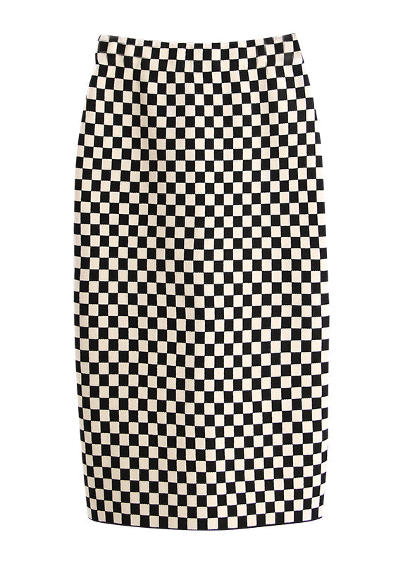 Vintage Schwarz Schokolade Plaid hohe taille a linie röcke Frühling