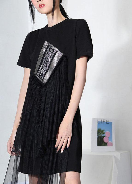 Vintage Black Hot drilling Patchwork Tulle Mini Dresses Summer - SooLinen