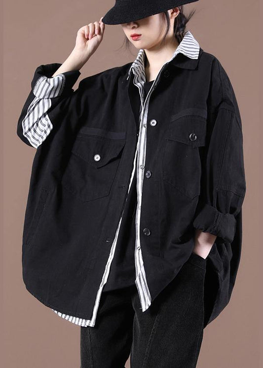 Vintage Black Pockets Coat Spring - SooLinen