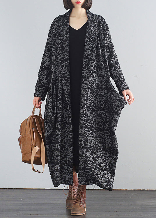 Vintage Schwarz V-Ausschnitt Print Button Trenchcoats Herbst