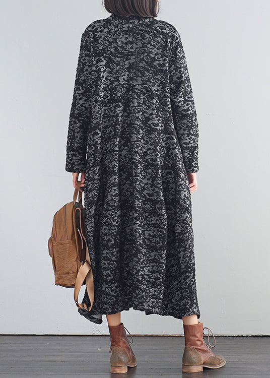 Vintage Schwarz V-Ausschnitt Print Button Trenchcoats Herbst