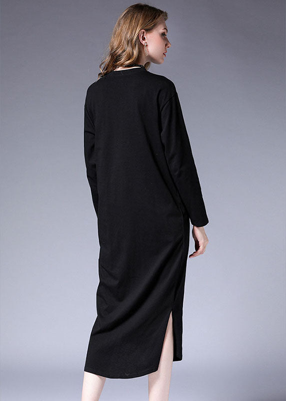 Vintage Schwarz faltig asymmetrische design Seite offen Lange Kleider Herbst