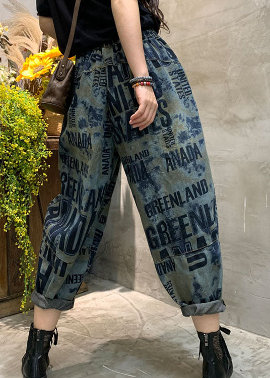 Vintage Blaue Cinched Graphic Denim Hose Frühling