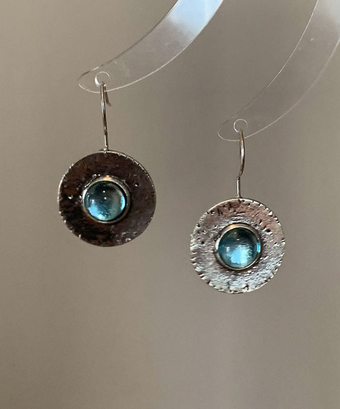 Vintage Blue Copper Alloy Gem Stone Hoop Earrings