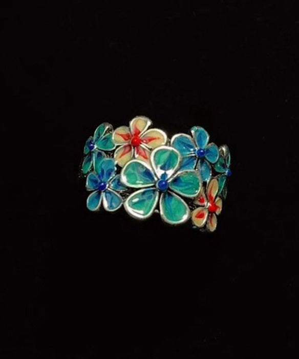 Vintage Blue Glaze Flower Adjustable Alloy Rings