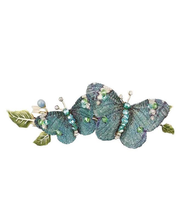 Vintage Blue Metal Embroidery Butterfly Hairpin