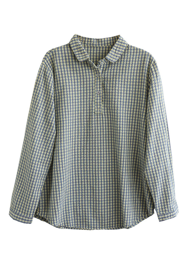 Vintage Blau Peter Pan Kragen Baumwolle Top Frühling