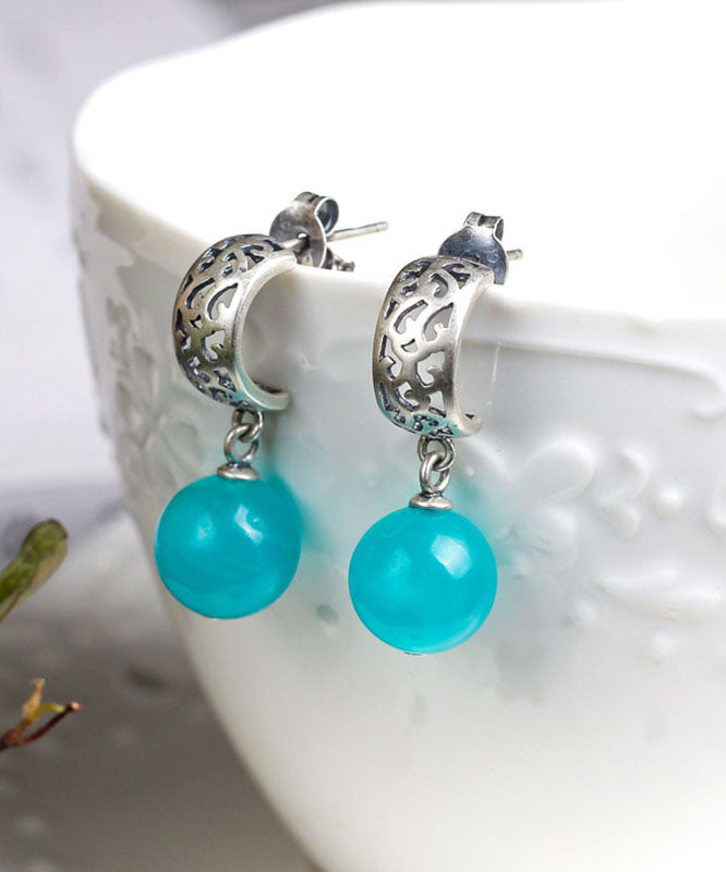 Pendientes vintage de plata de ley azul con borlas y piedras preciosas