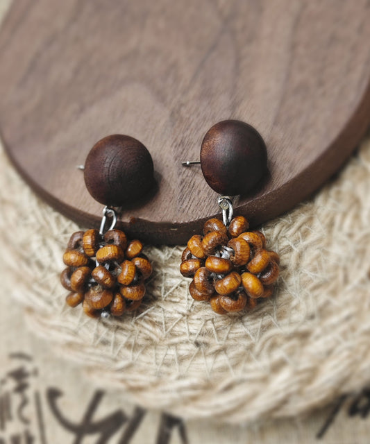Vintage Brown Sterling Silver Pinecone Drop Earrings