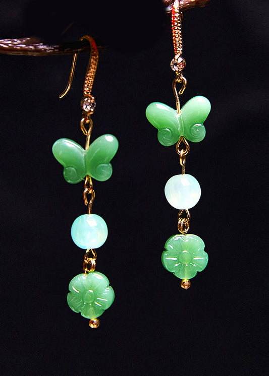 Pendientes vintage de mariposa, jade y circonita