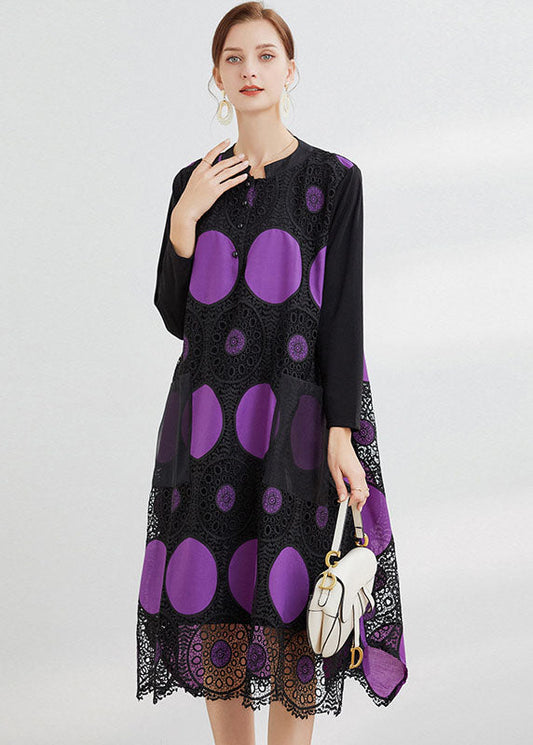 Vintage Schokolade bestickte Taschen Spitzenkleid Frühling