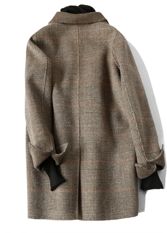 Vintage Schokolade Peter Pan Kragen Plaid Wollmäntel Frühling