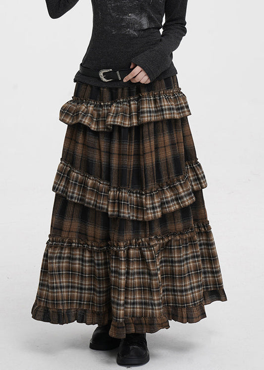 Vintage-Röcke aus Baumwolle mit Rüschen, Karomuster und elastischem Bund, Frühlingskollektion