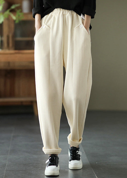 Vintage Chocolate Thick Button Pockets Straight Casual Fall Pants