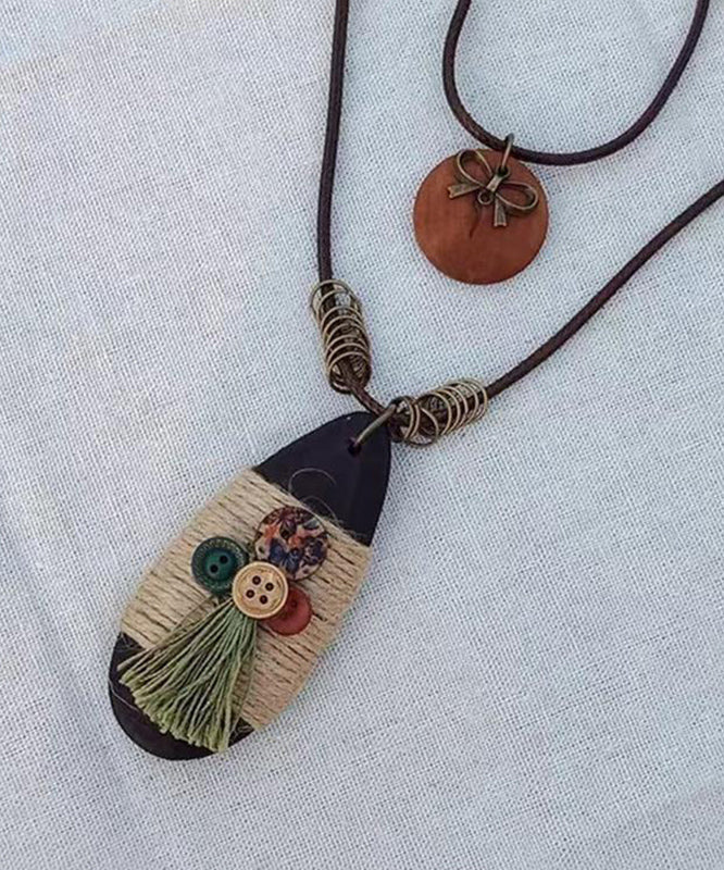 Vintage Coffee Weaving Water Drop Sweater Pendant Necklace