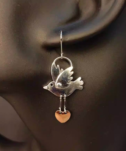 Vintage Copper Love Little Brid Drop Earrings