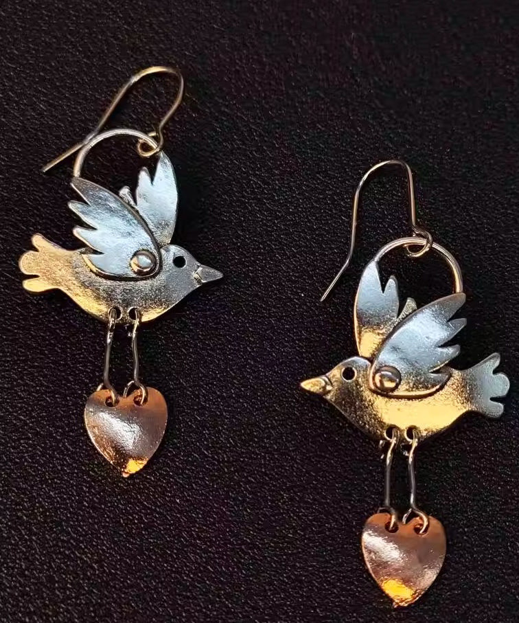 Vintage Copper Love Little Brid Drop Earrings