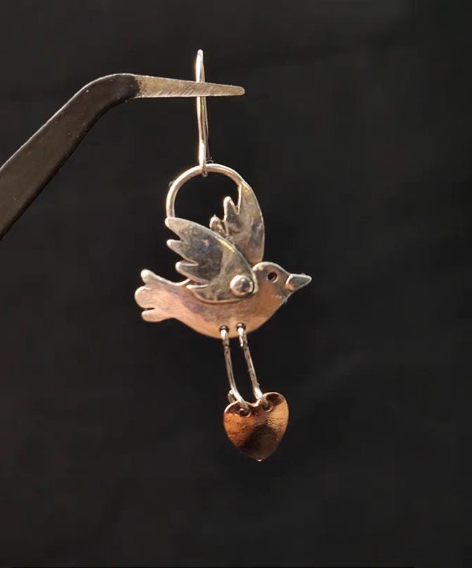 Vintage Copper Love Little Brid Drop Earrings