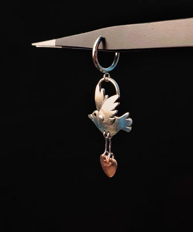 Vintage Copper Love Little Brid Drop Earrings