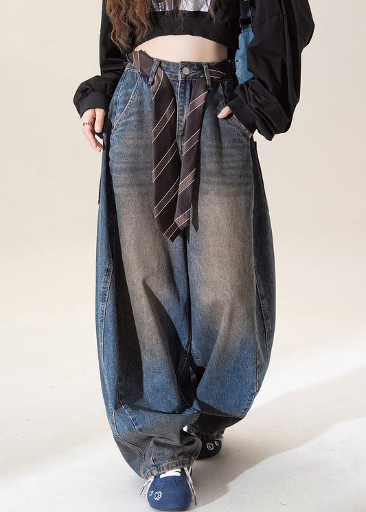 Vaqueros vintage azul oscuro de cintura alta con bolsillos y pierna ancha para primavera