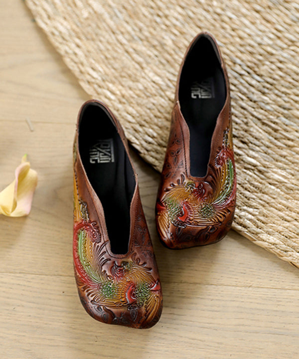 Vintage geprägte flache Schuhe für Frauen graues Rindsleder