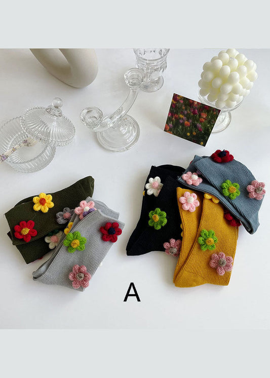 Crew-Socken aus Baumwolle mit Vintage-Blumenmuster und Jacquardmuster