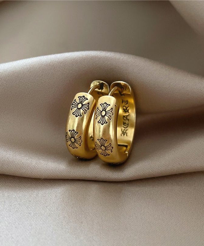 Vintage Gold Copper Overgild Print Hoop Earrings