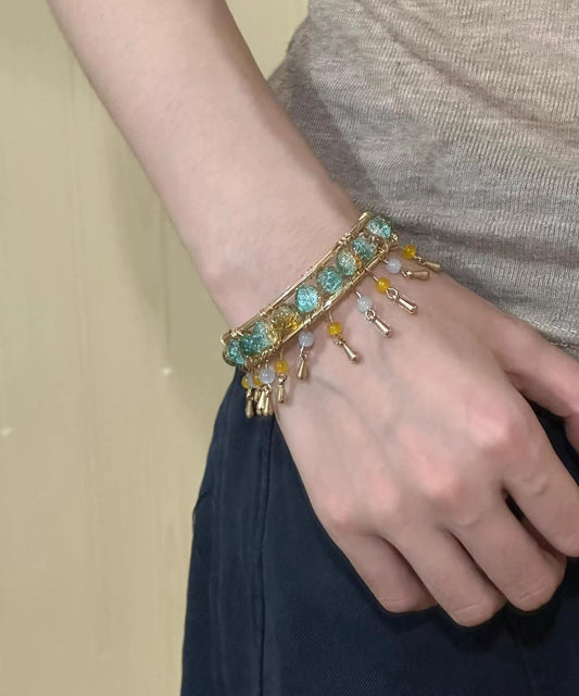 Vintage-Manschette mit Quaste aus vergoldetem Sterlingsilber und farbiger Glasur