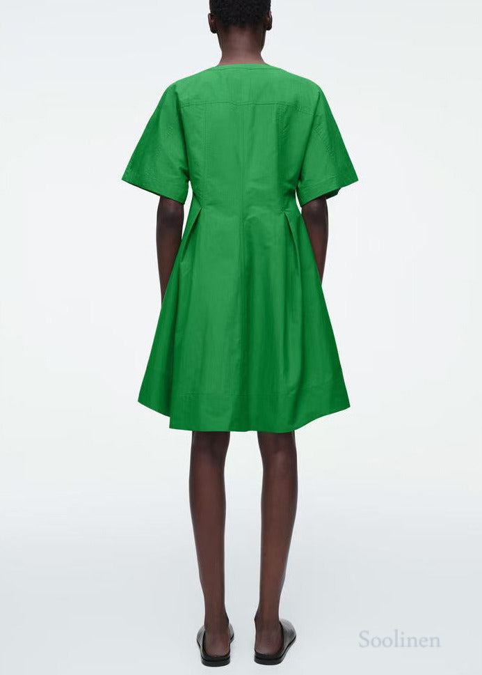 Vintage Grass Green V Neck Cotton Work Dress Summer