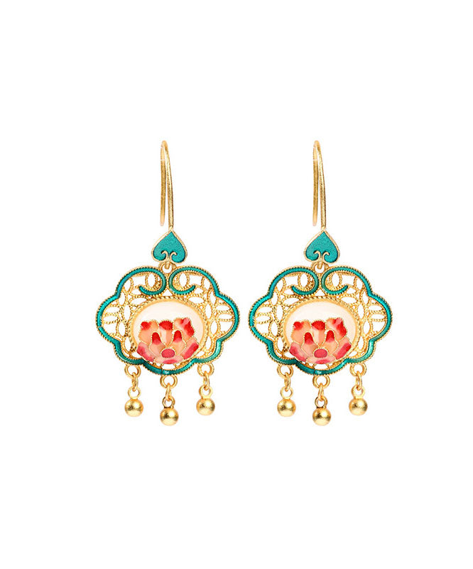 Pendientes vintage con borlas de jade esmaltado en oro antiguo y verde
