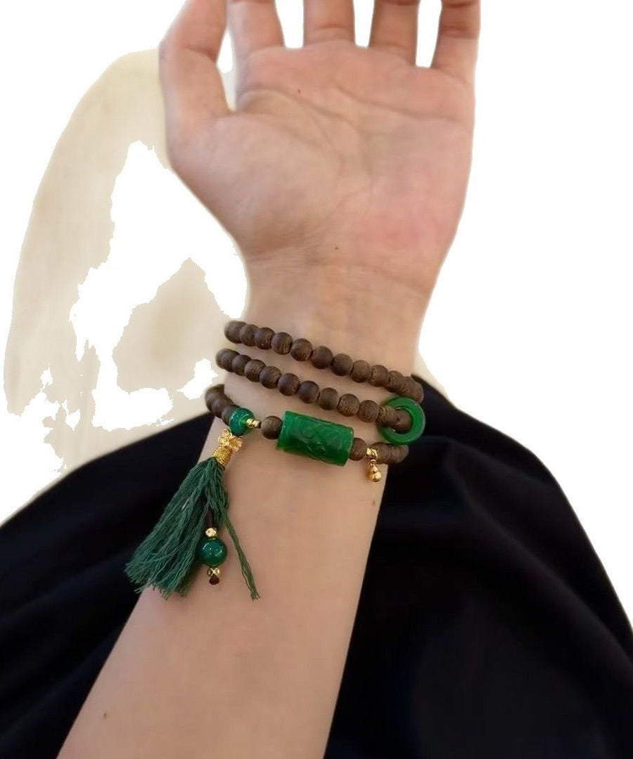 Vintage Green Beading Chalcedony Tassel Bead Necklace