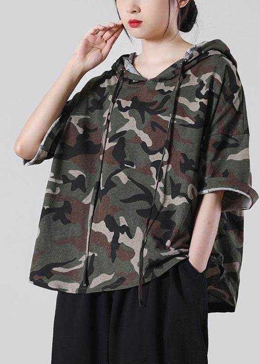 Vintage Green Camouflage Cotton Top Summer - SooLinen