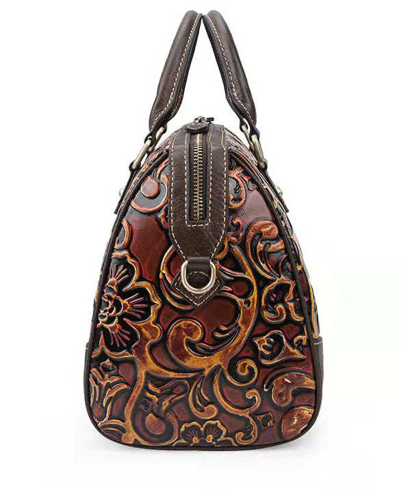 Vintage Grüne Prägung Paitings Kalbsleder Tote Handtasche