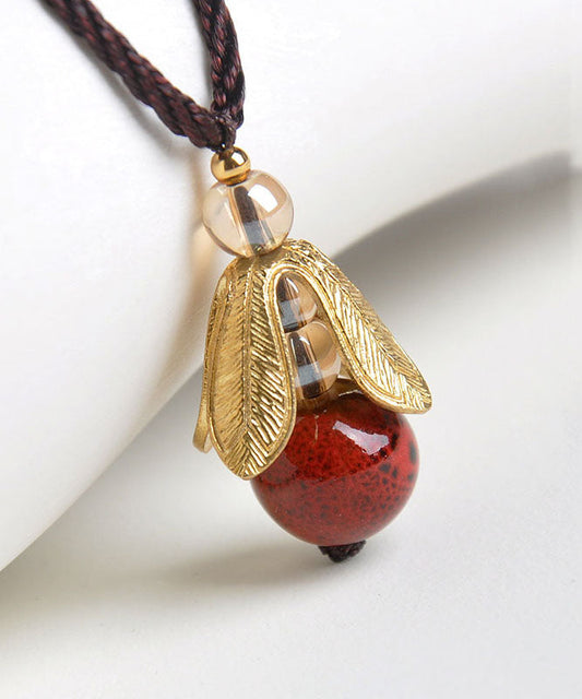 Vintage Grüne Handstrick-Achat-Goldblatt-Anhänger-Halskette